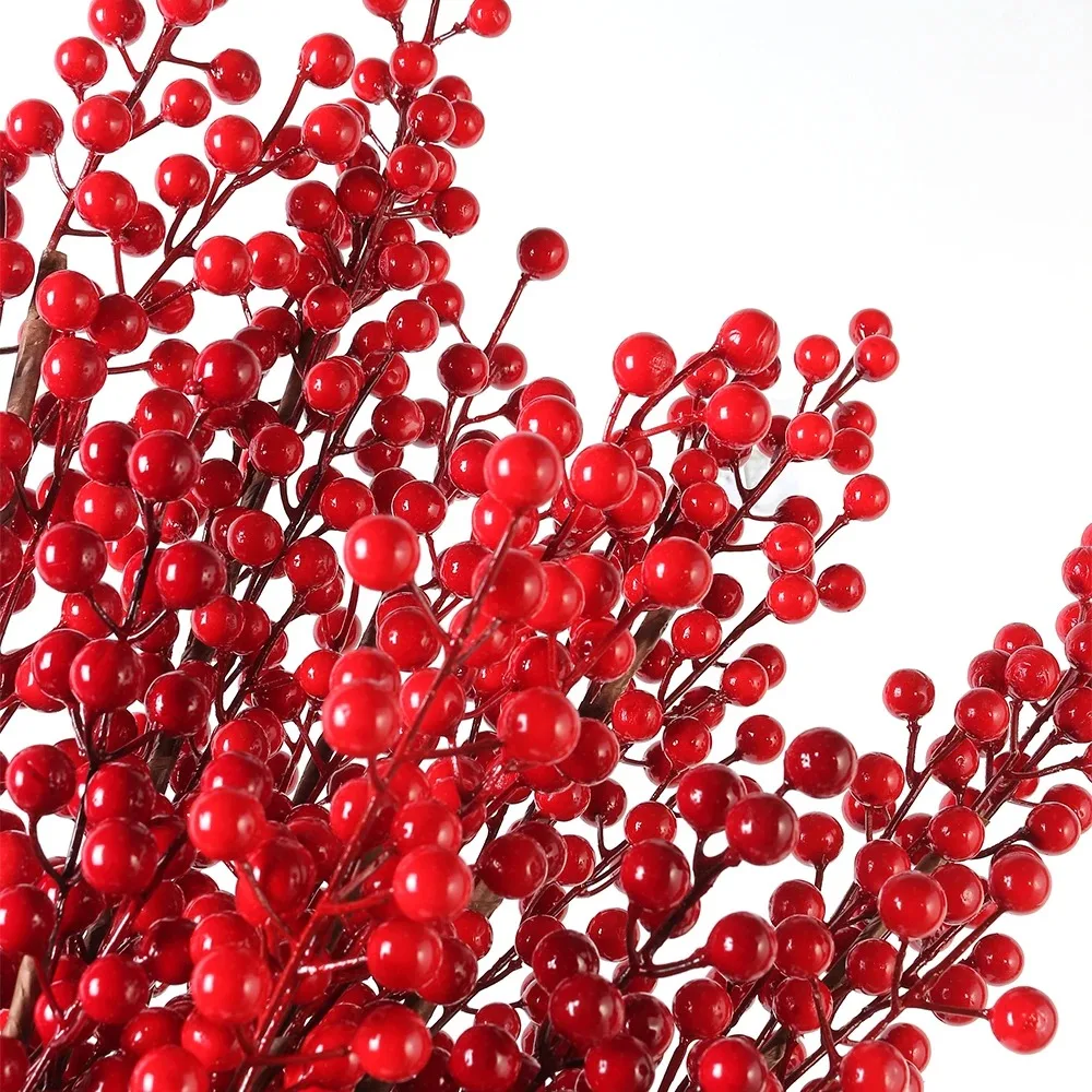 Bouquet di bacche rosse artificiali decorazione natalizia fiore finto per la decorazione domestica albero di natale Navidad capodanno 2024 ornamenti