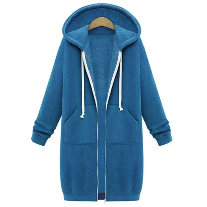 Dames herfst winter ThickenHoodies parka's losse jassen met capuchon ritsvak maxi maat sweatshirt sportjurken uitloper