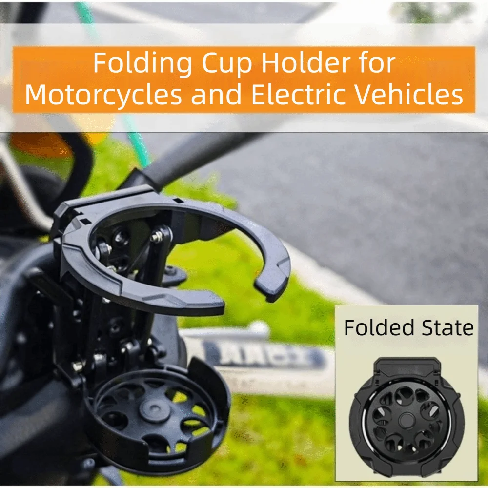 Foldable Motorcycle Cup Holder Anti Shake 360° Rotatable Water Bottle Mount Universal Adjustable Handlebar Drink Holder UTV