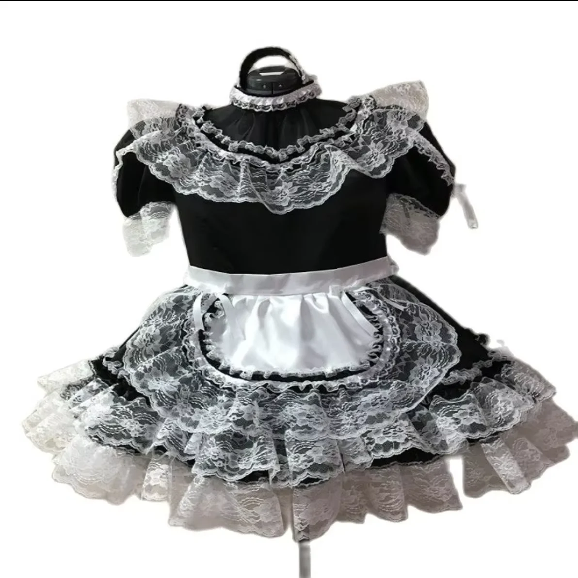 

Adult Sissy French Maid Lockable Cross Dresser Party Daily Unisex Dressing Maid Ruffled Dress Headband Customizable