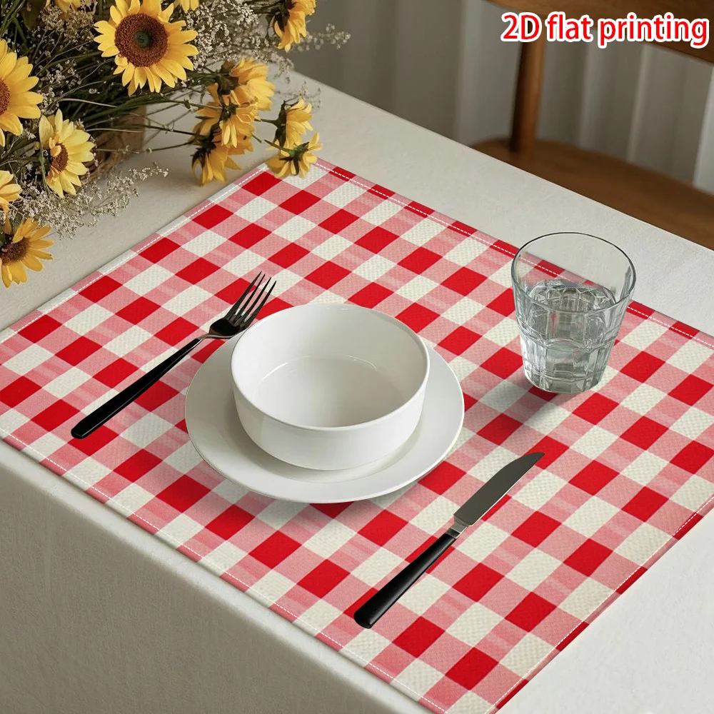 Rectangular Plaid Placemat 2D Flat Printing Non-Real Embroidery Fashionable Heat-Resistant And Easy To Clean 30x40cm