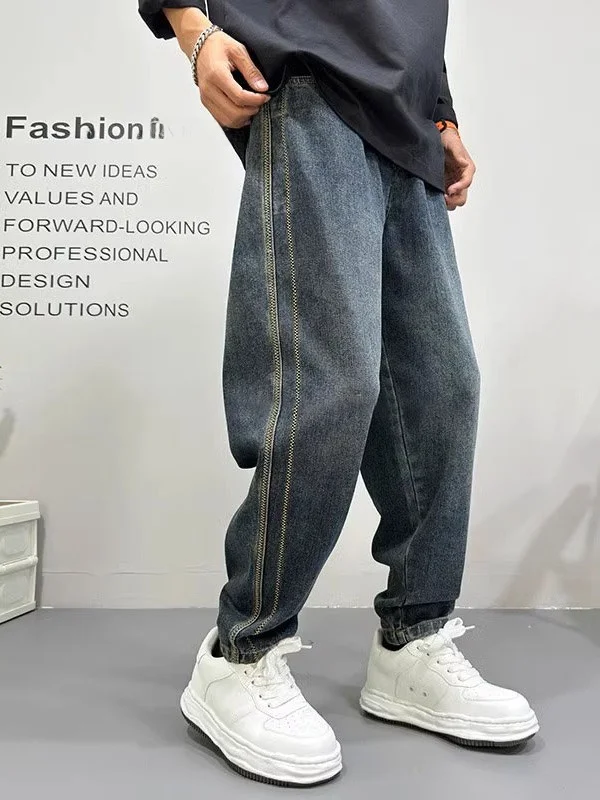 

Мужские джинсы в стиле ретро-американский кэжуал, прямые, свободные, широкие, в стиле «гарем», для молодежи, модные, износостойкие, длинные брюки