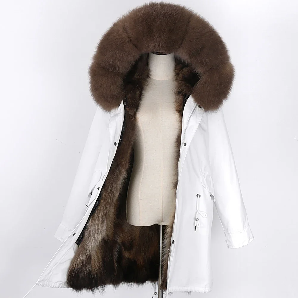 

New style Women Long Fox Fur Parkas Waterproof Real Fur Coat White Winter Jacket Thick Warm Female Streetwear