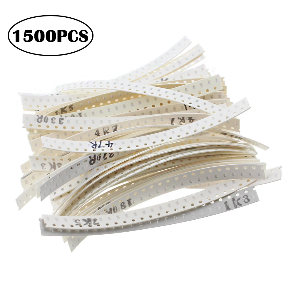 1500 قطعة 0402 0603 0805 مقاومات SMD مجموعة متنوعة 60 قيم 0 أوم-10 متر أوم 330R 820R 1% مجموعة مقاومات الرقائق