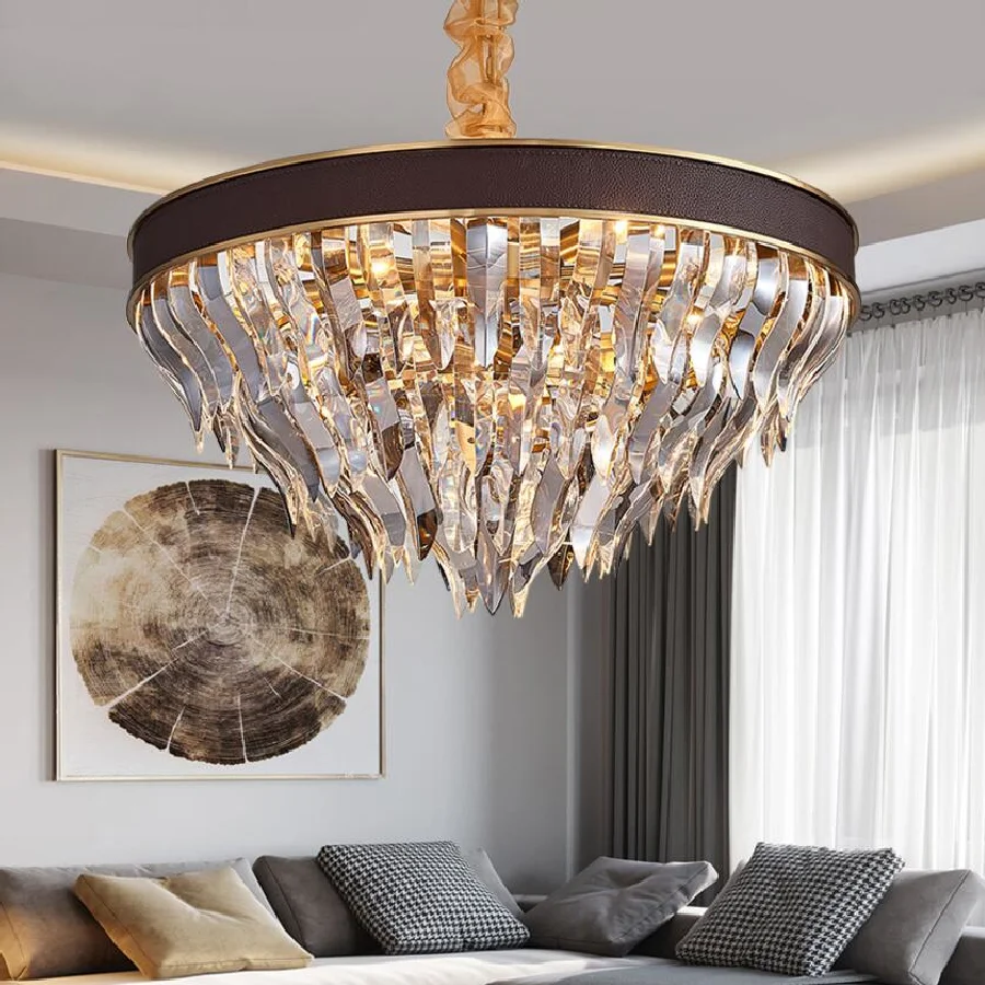 

New modern round crystal chandelier designer recommended luxury American villa lamp living room lamp