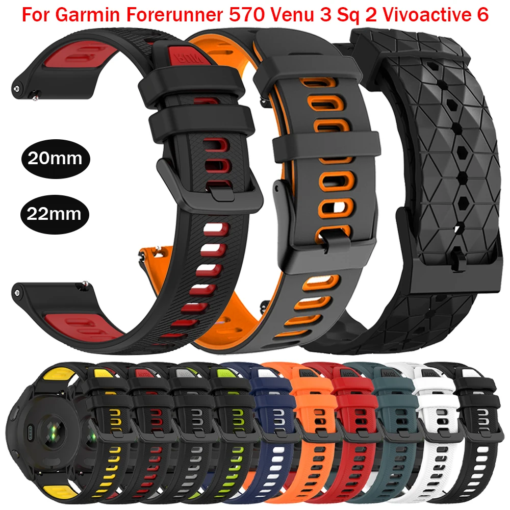 20mm 22mm Silicone Strap For Garmin Forerunner 55 265 255 570 Wristband Venu 3 Sq 2/Active 6 5/Vivoactive6 5 4 Move Trend Correa