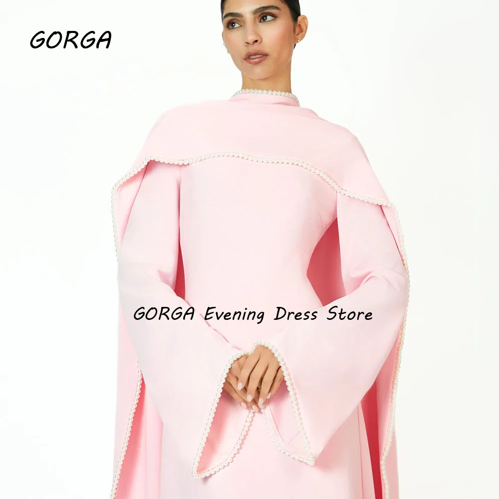 GORGA Customized Ivory Long Floor-Length Crepe Evening Dress Halter Prom Dress with Beading Shawl 2025 Mermaid Party Dress image 5