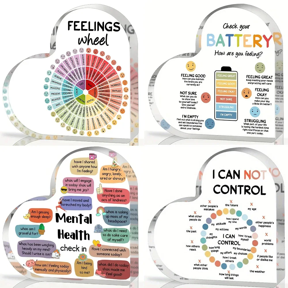 CIFBUY Crystal Acrylic Desktop Ornament Mental Health Affirmations Heart Sign Therapy Office Decor School Counselor Gift Wall Ar