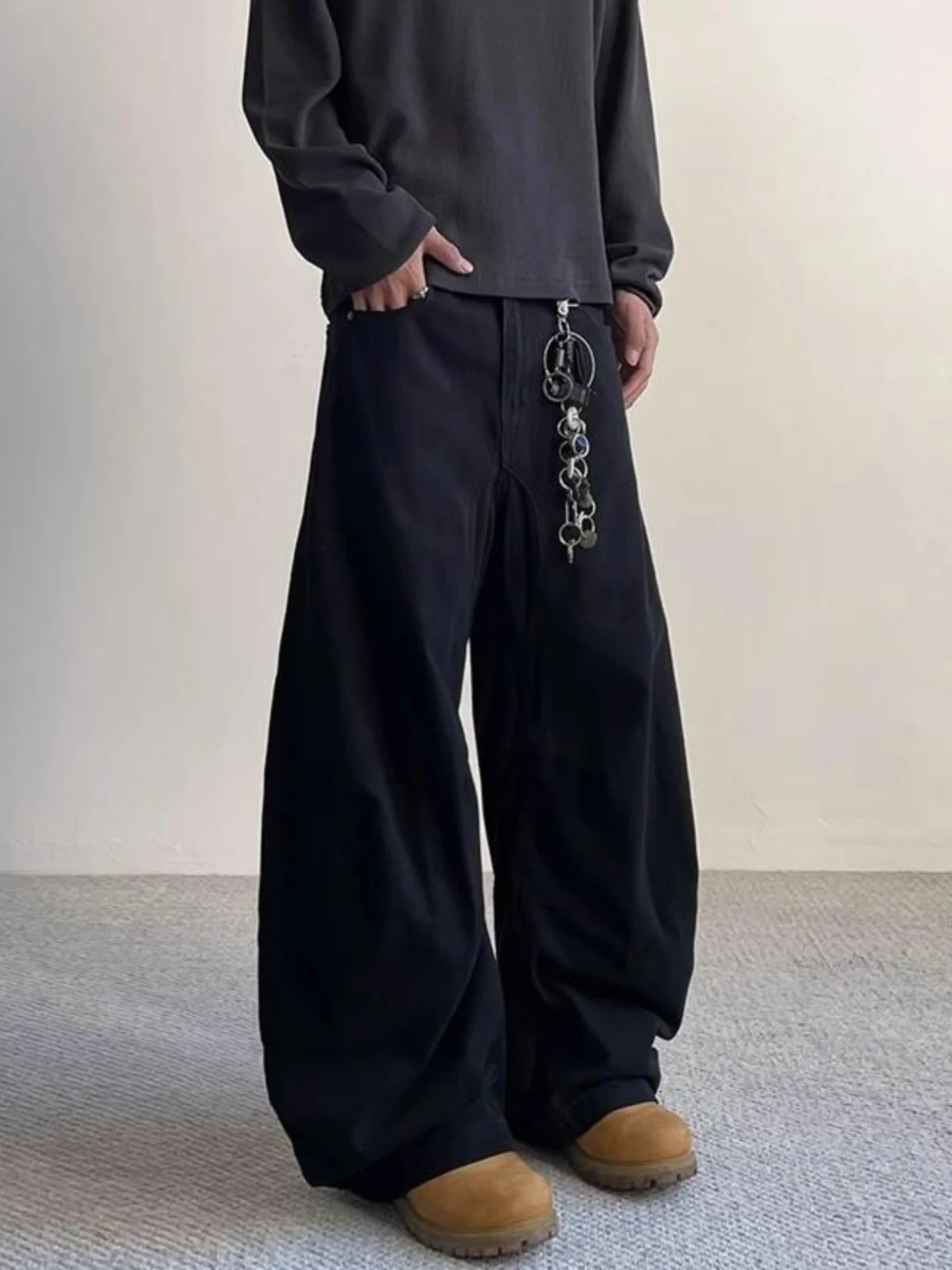 

American Sle Vintage High Street Bla Knife Men's Jeans Loose Fit Versatile Casual Wear Multi ket mid Waist Jeans