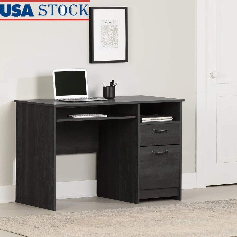 

Средний компьютерный стол с полкой для клавиатуры, ящиками для хранения, домашний офис, рабочая станция в стиле фермерского дома, отделка из серого дуба