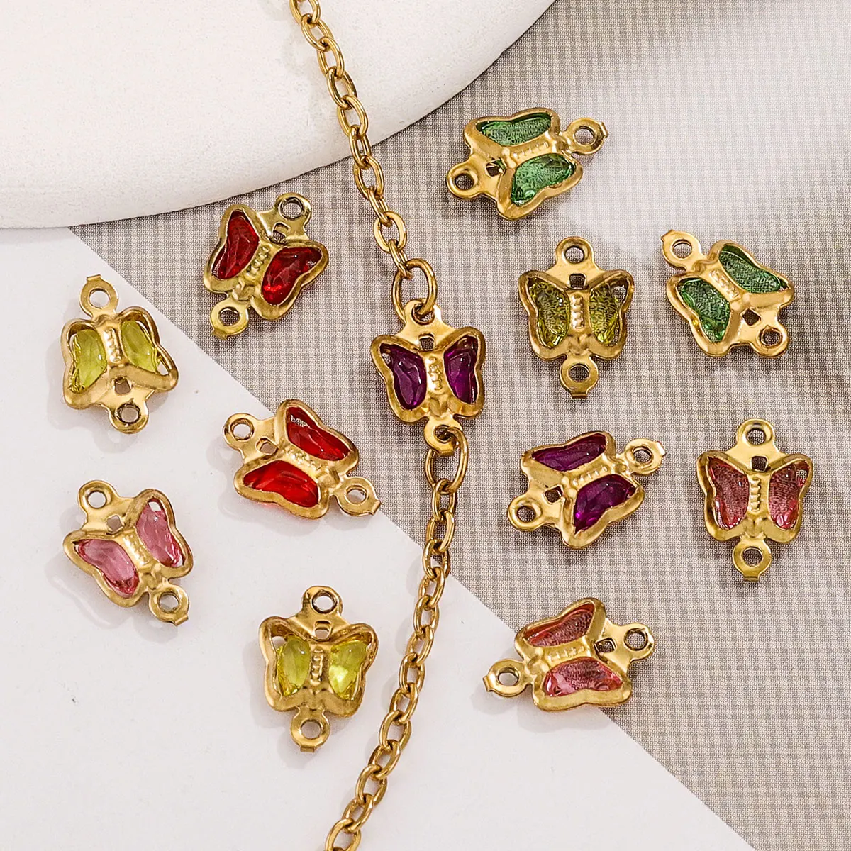 20 sztuk ze stali nierdzewnej motyl szklane wisiorki kolorowe kryształowe zawieszki bransoletka naszyjnik DIY bransoletka tworzenia biżuterii Charms