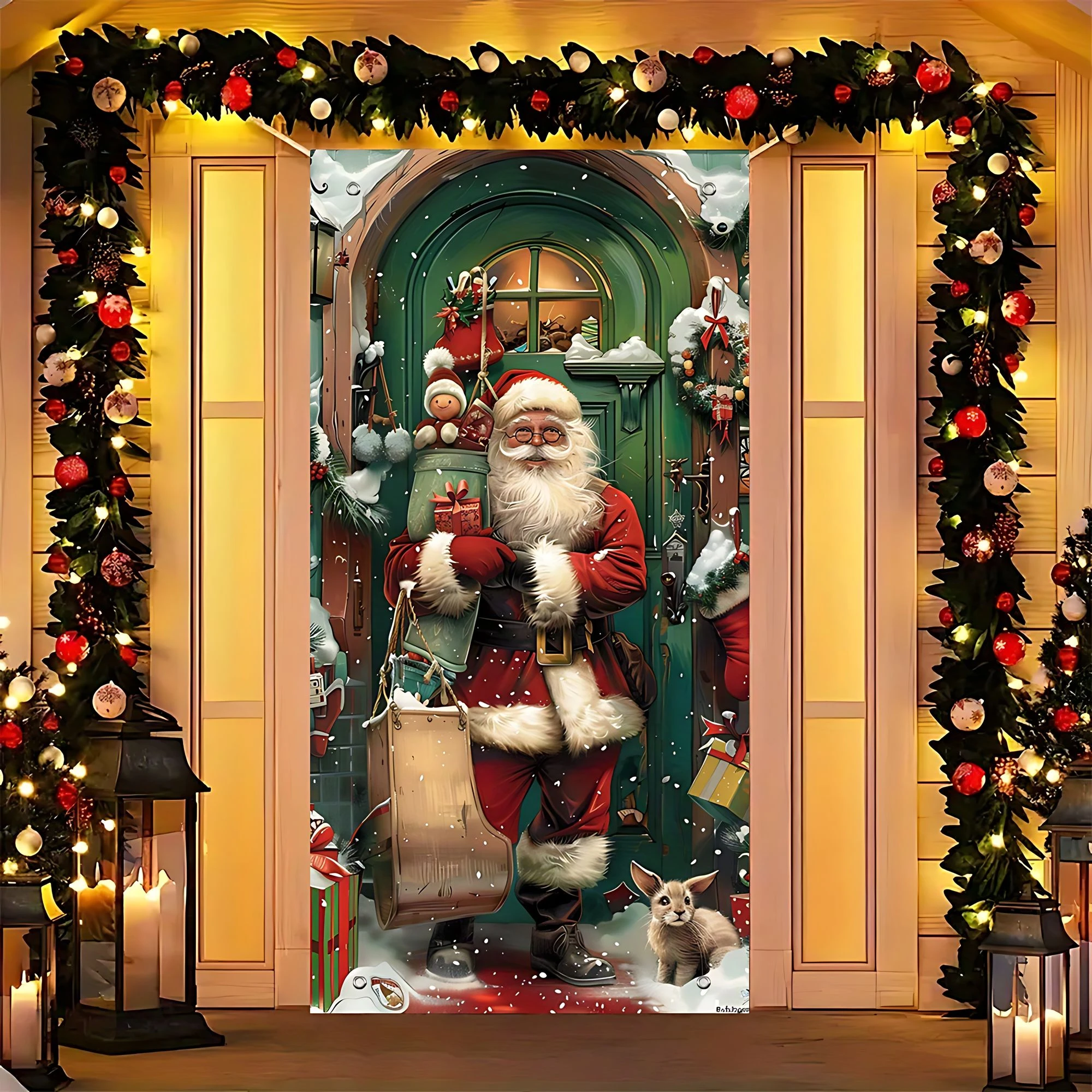 

Christmas Door Cover Hanging Banner Holiday Home Decoration All Purpose 35.4x70.9inch for Room Scene Layout Photo Booth Props