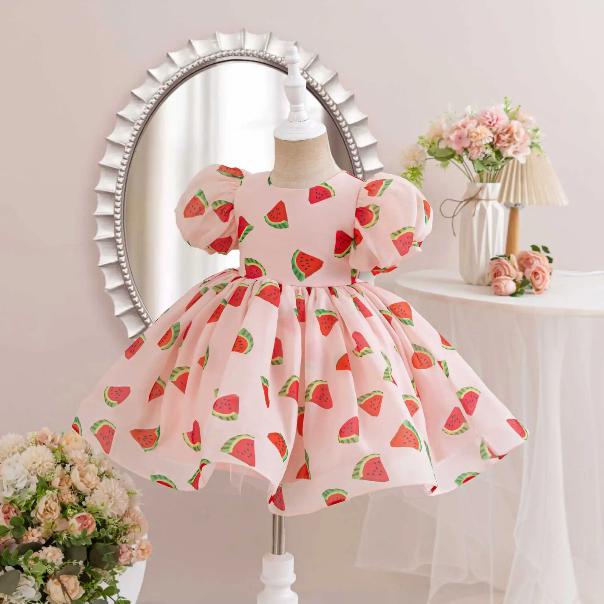 HETISO New Summer Cartoon Girls Print Dress Fashion Kids Short Sleeve Princess Dresses Children Party Clothes 1-6Y