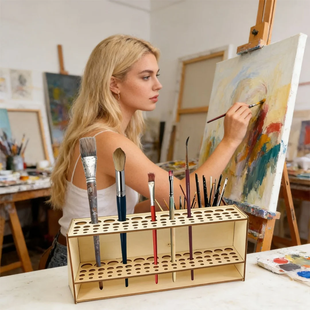 1PC Wooden Storage Rack Desk Organizer For Art Brushes Pencils Makeup Craft Supplies Gift For Artists Family Party Gifts