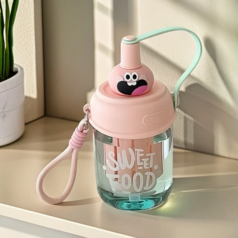 

Summer Water Bottle New Cute Girl Portable Tea Plastic Cup Creative Water Cup with Filter Drop-resistant Student Straw Cup 2