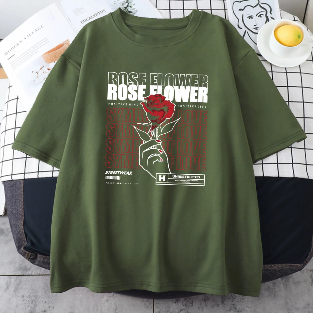 Rose Flower Symbo Of Love Positive Life Mans Cotton Tee Clothing Creativity O-Neck T-Shirts Casual Hip Hop Tops Men Short Sleeve