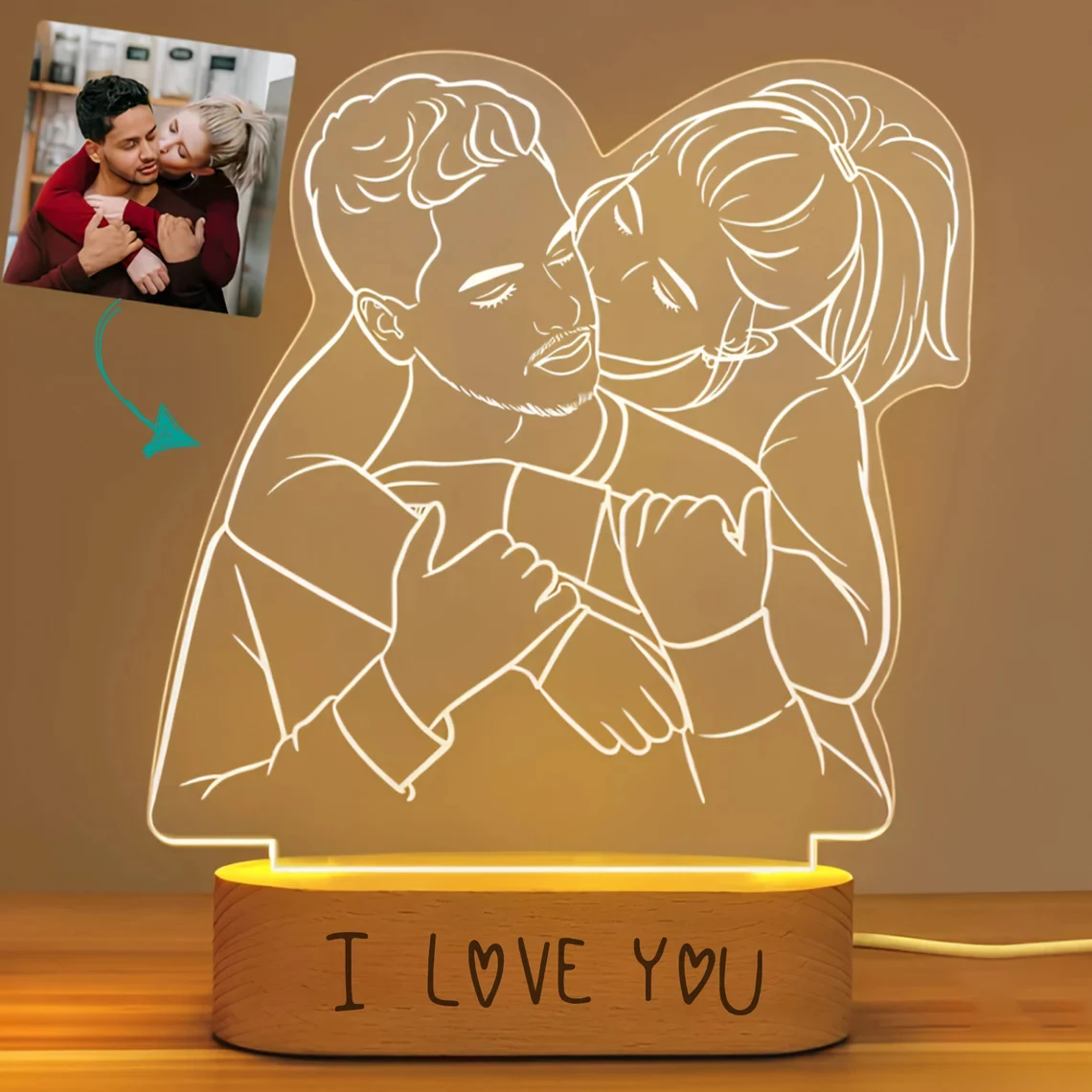 Lámpara de fotografía 3D personalizada, retrato grabado, línea artística, lámpara de fotografía, regalo de boda de aniversario, regalo de luz nocturna Led para el Día de San Valentín