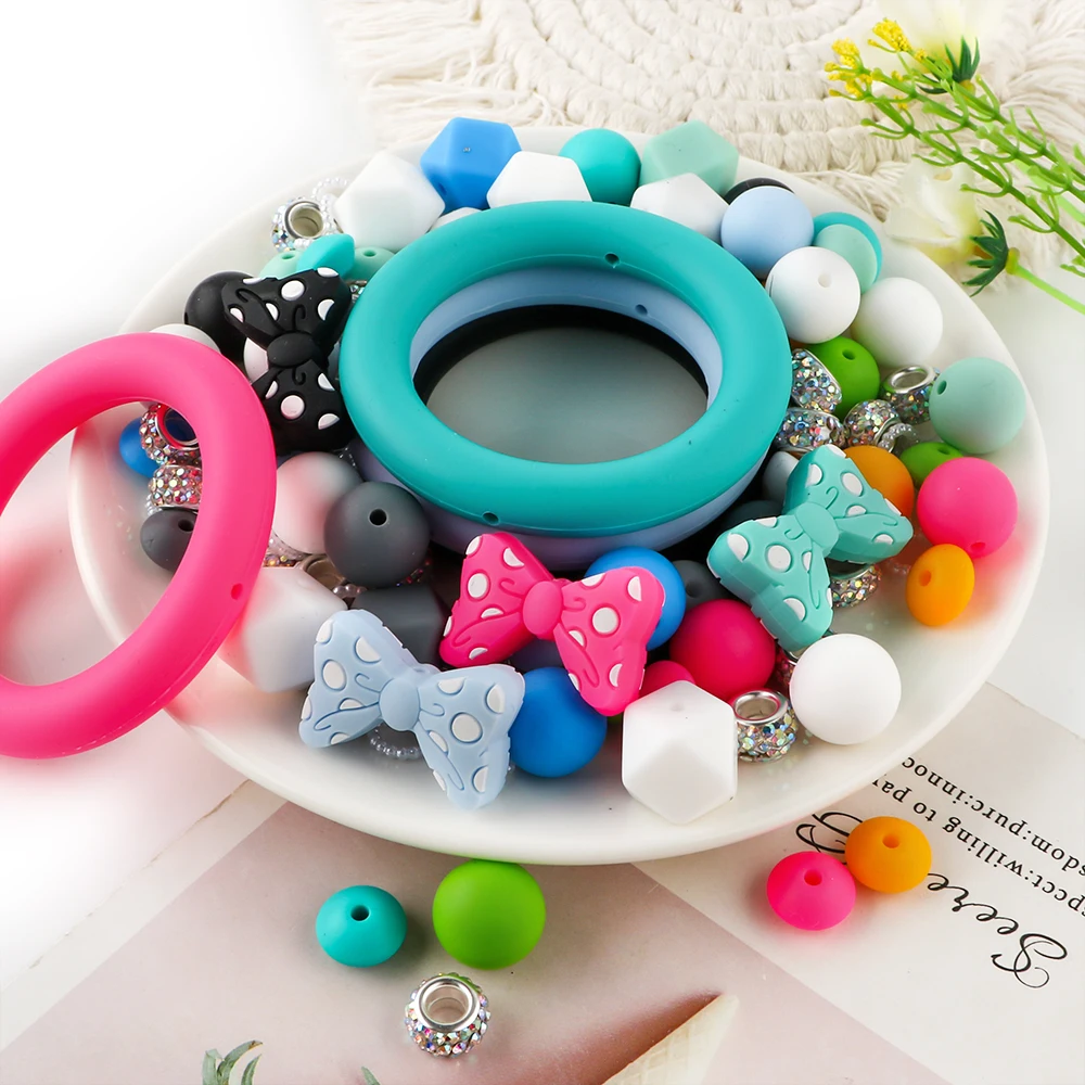 32Pcs/set Mixed Style Silicone Bead Kit Round Silicone Ring Focal Bead DIY KeyChain Bracelet Necklace Jewelry Accessories