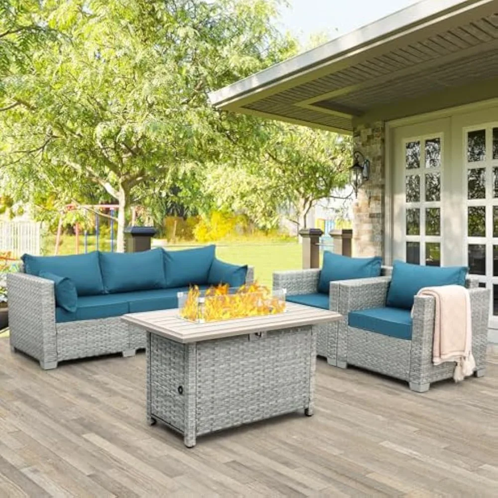 

Outdoor Patio Furniture Set 4 Piece Wicker Furniture Patio Conversation Sets PE Rattan Patio Chairs Couch Sectional Sofa