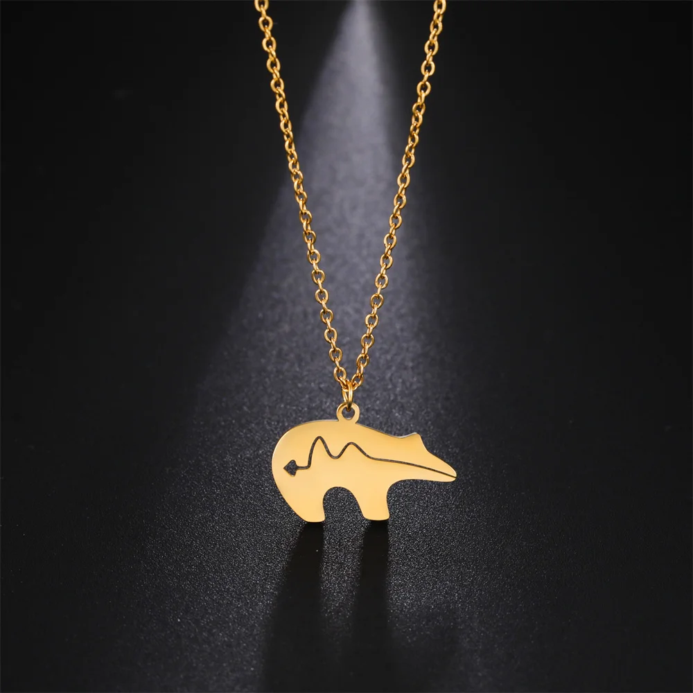 My Shape Polar Bear Necklace for Women Men Stainless Steel Silver Color Animal Pendant Chain Chokers Fashion Jewelry Party Gifts image 5