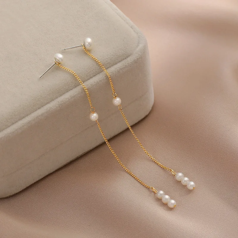

Fashion Ins Style Temperament Long Natural Pearl Earrings for Women Luxury Korean Pendant Earrings 2022 New Jewelry Gift Female