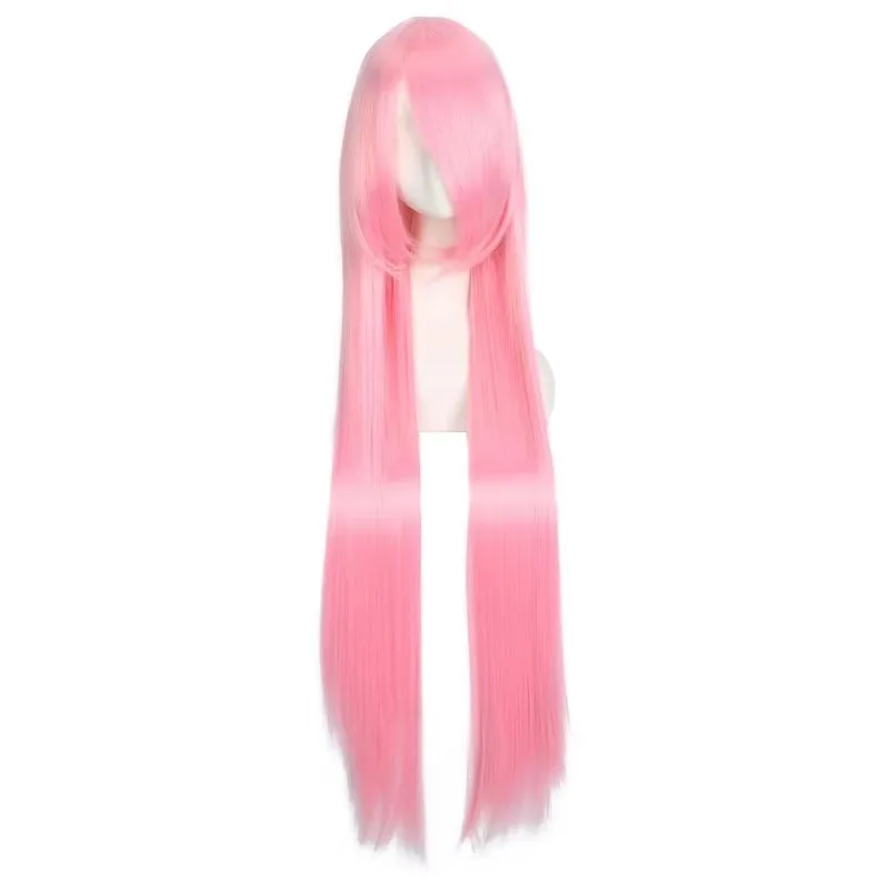 100cm Different Colors Full Bangs Straight Long Heat Resistance Synthetic Hair Cosplay Costume Wigs + Free Wig Cap