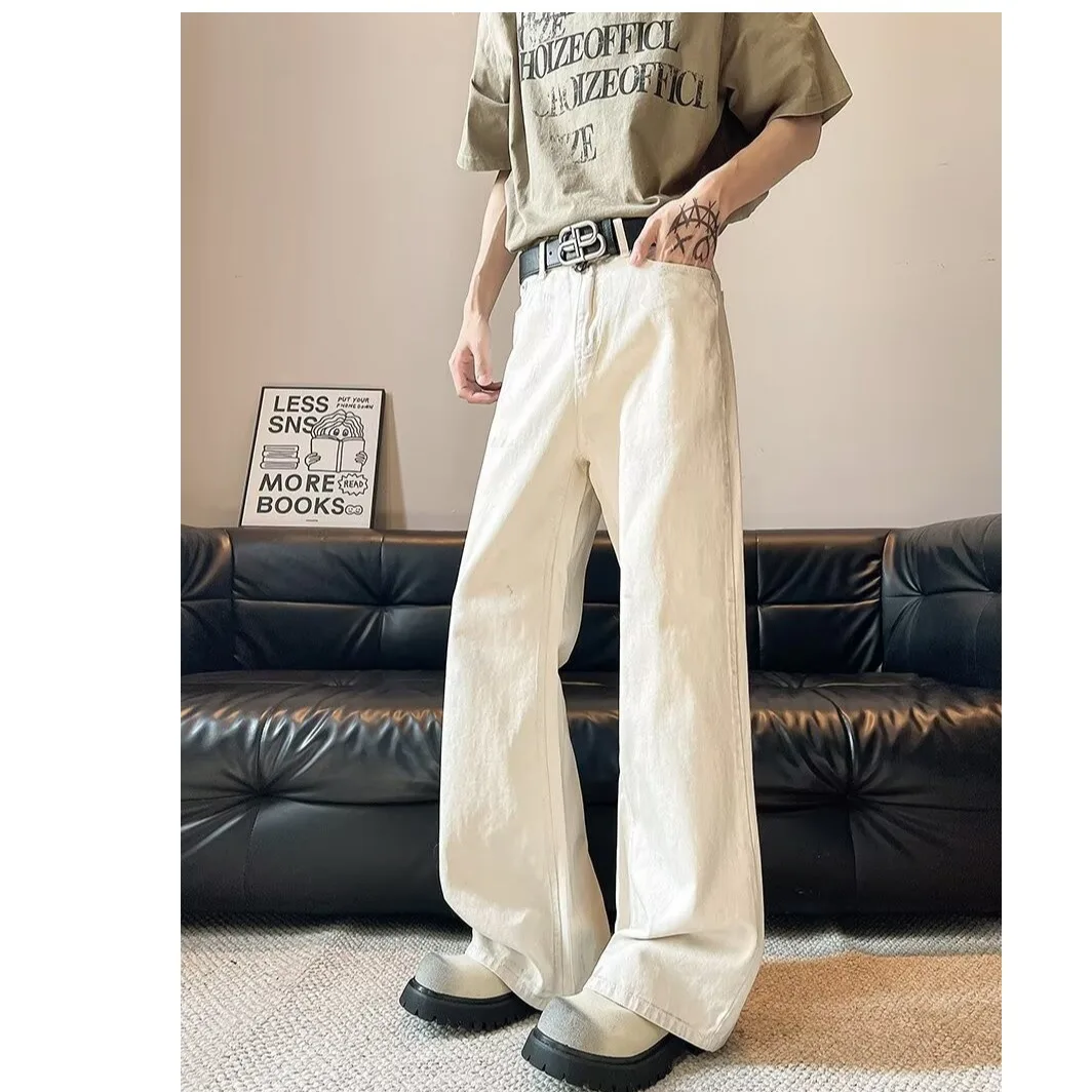 

Свободные прямые джинсы American High Street Vibe, мужские весенне-осенние модные однотонные повседневные молодежные джинсы Bell Bot