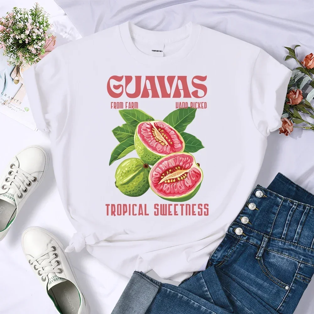 Camisetas con estampado de frutas de guayaba frescas para mujer, camiseta informal suave con cuello redondo, ropa de calle que combina con todo, ropa de verano de Hip Hop para mujer