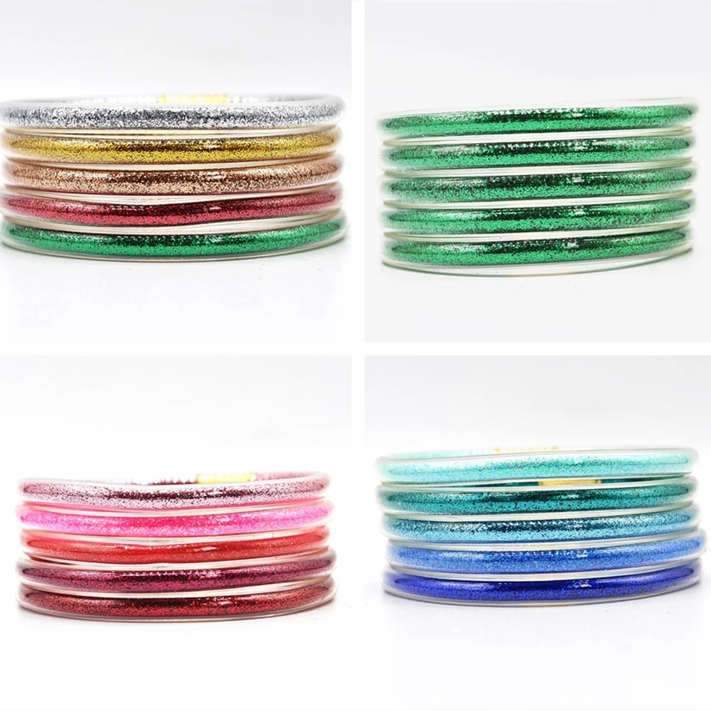 Pulsera de gelatina de silicona para mujer y niña, brazalete ligero de alta calidad, mezcla de colores, relleno de purpurina, Buda, 5 unidades por juego