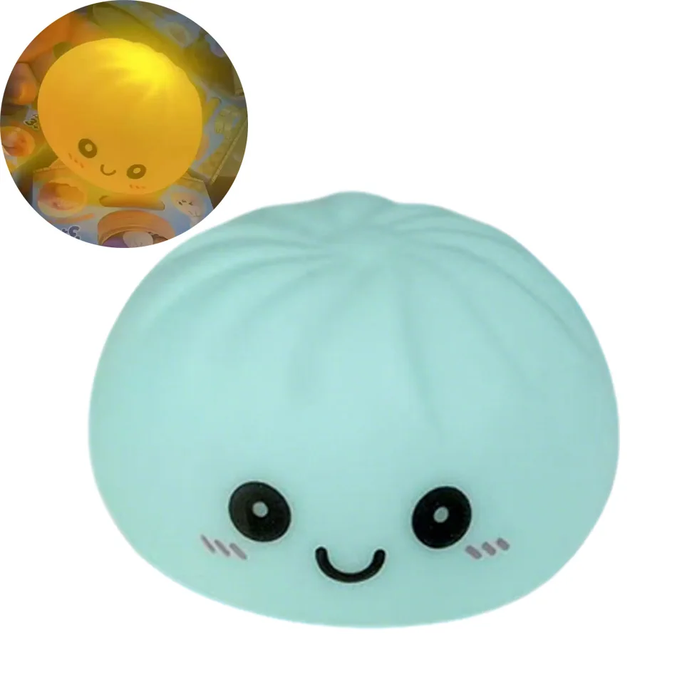 Kawaii Dampfnudel LED-Nachtlicht Niedliche Dumpling-Squishy-Figur aus Silikon mit Farbwechsel Dekorative Schlafzimmerbeleuchtung Geschenk für Kinder