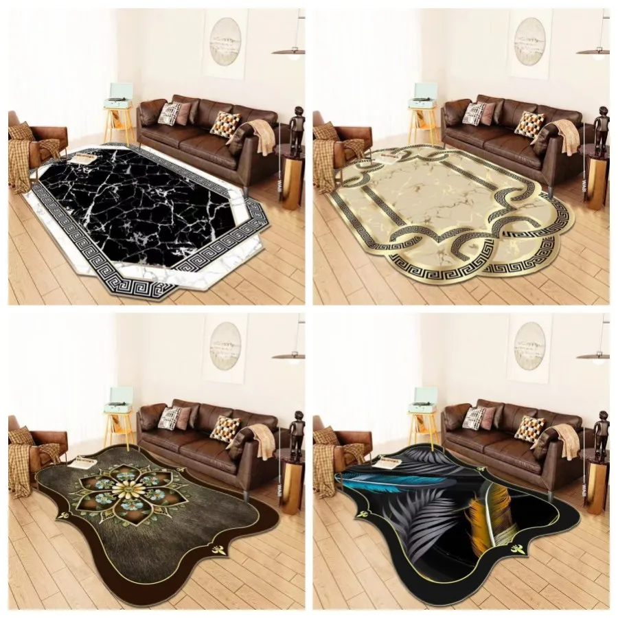 

Gold Diamond Velvet Light Luxury Living Room Carpet Irregular Bedroom Bedside Rug Coffee Table Sofa Marble Home Floor Mat