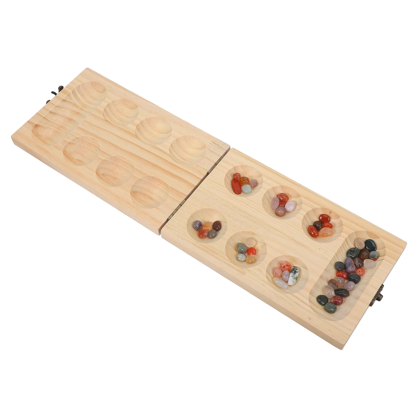 1Set Wooden Gem Chess Mancala Board Game Folding Latch Portable Training Table Puzzle Stones