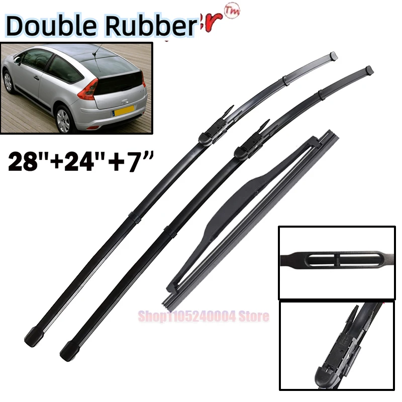 

Front & Rear Wiper Blades Set For Citroen C4 Coupe 3 Door 2004 - 2010 Windshield Windscreen Clean Window 28"24"+7"