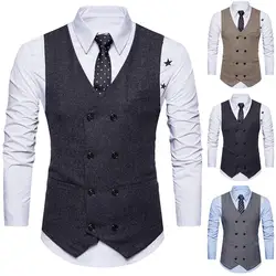 Men's Suit Vest Solid Color Dress Vest Male Double Breasted Waistcoat Slim Fit Formal Sleeveless Men's Vests Plus Size 2XL