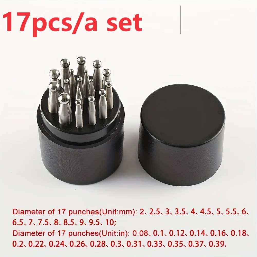 

17Pcs Jewelry Metal Shaping Kit Dapping Block Punches Hole Tool Steel Engraving Set for Ring Earring Bead with Storage Container