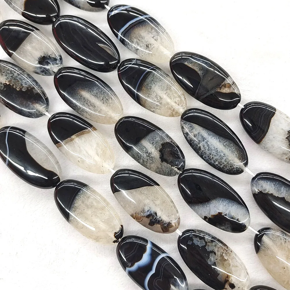 40x20x8mm Black Agate Large Oval Shape Gems Natural Stone Healing Crystal Quartz Slice for Jewelry Making Handicraft Accessories