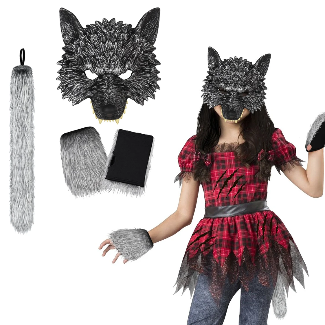 

Аксессуары для Хэллоуина, женская маска, перчатка, хвост, платье для косплея, аксессуар для костюма, набор для косплея