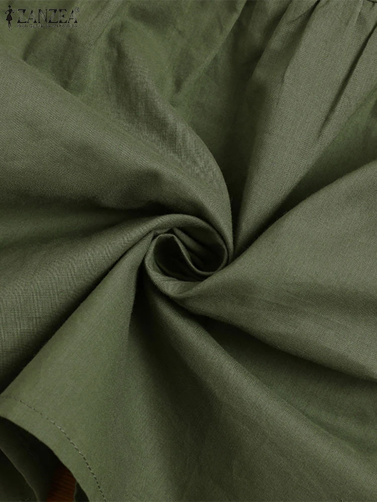 ZANZEA 2025 Autumn Womens Shirts Mandarin Collar 3/4 Sleeve Gathered-Back Cotton Chemises Femme Casual Lightweight Camisas