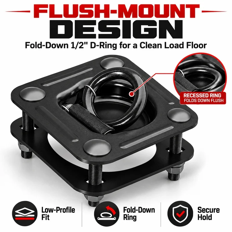 Flush Mount D Ring Tie Down Anchors 4 Pack, Heavy Duty Trailer Cargo Rings with Recessed Mounting Bracket for Truck Trailer ATV