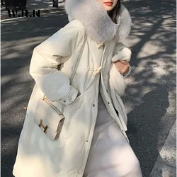 Women's Elegant Casual Solid Color Outerwear Hooded X-Long Parkas Long Sleeve Jacket 2024 Winter Oversized Zipper Warm Coat