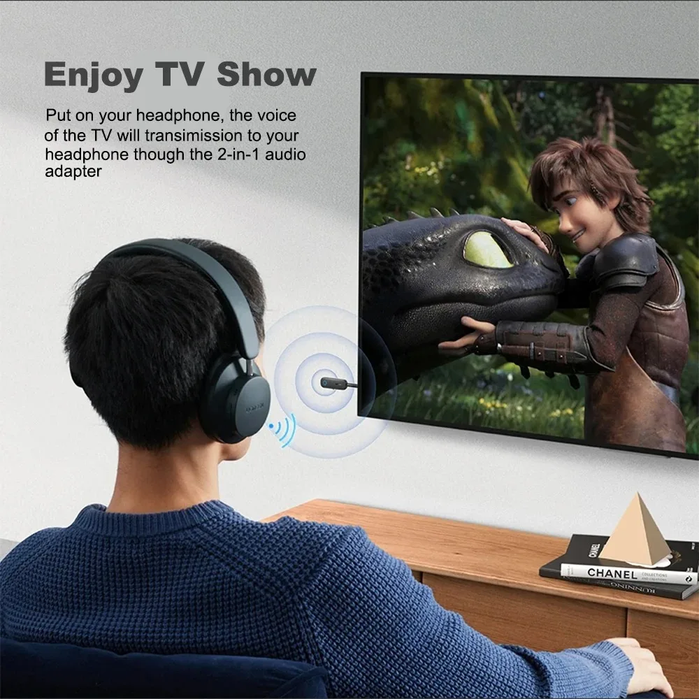 2 in 1 Bluetooth 5.4 Audio-ontvanger Zender HiFi Stereo Draadloze Adapter 3.5 MM AUX Met Microfoon Voor Vliegtuig Auto TV PC Speaker