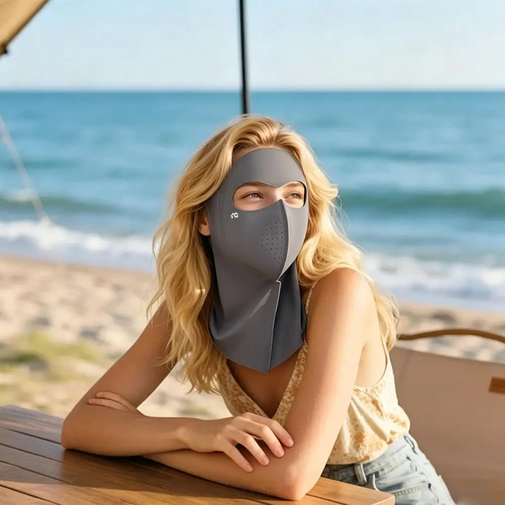 UPF50+ Ice Silk Face Mask for Women Full Face Sun Protection Mask Outdoor Beach Hiking Breathable Neck Gaiter Face Mask