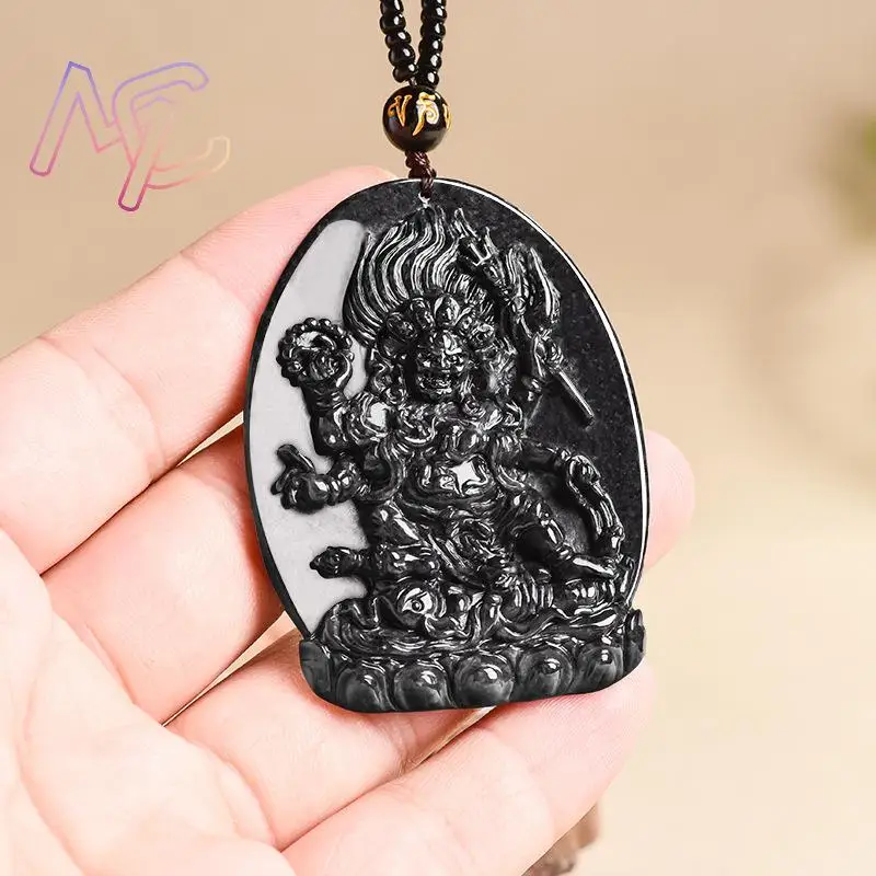 Myanmar Jadeite Guardian Deity Pendant Necklace Talismans Designer Burmese Jade Stone Carved Amulet Gifts for Women Vintage
