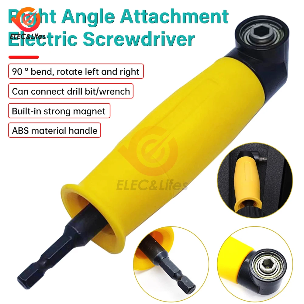 1Pcs 90 Degree Yellow Extended Corner Hexagonal Handle Tool Right Angle Screwdriver Connecting Rod Electric Tool Accessory