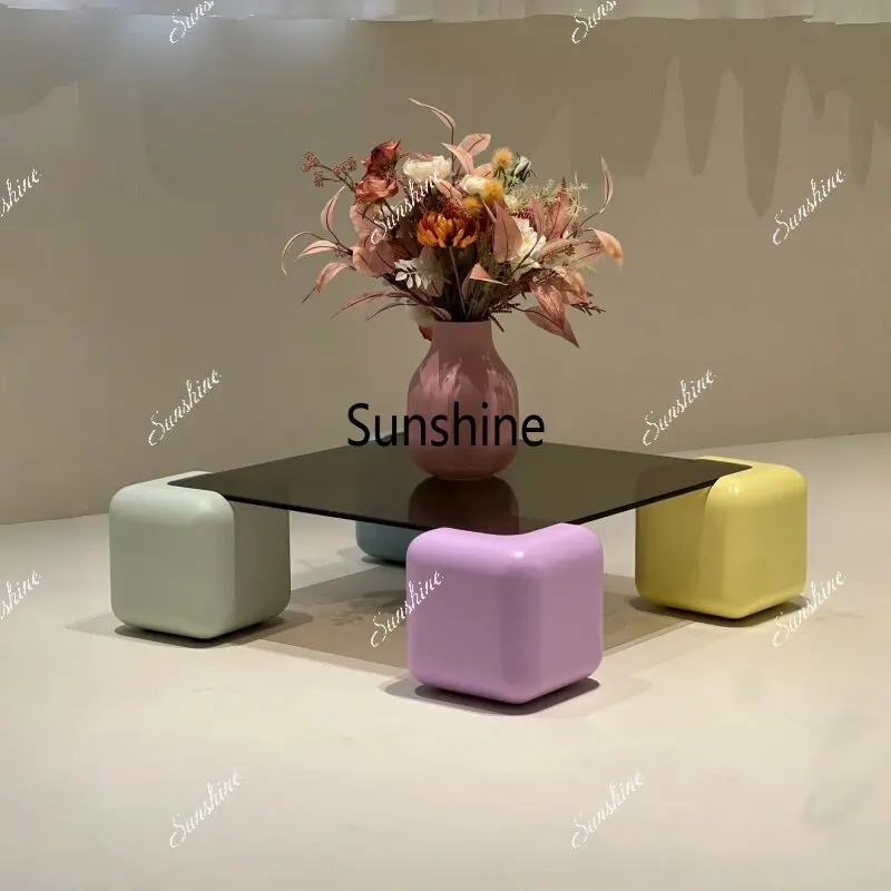 

Light luxury wabi-sabi wind glass tea table, living room cream wind advanced coffee table