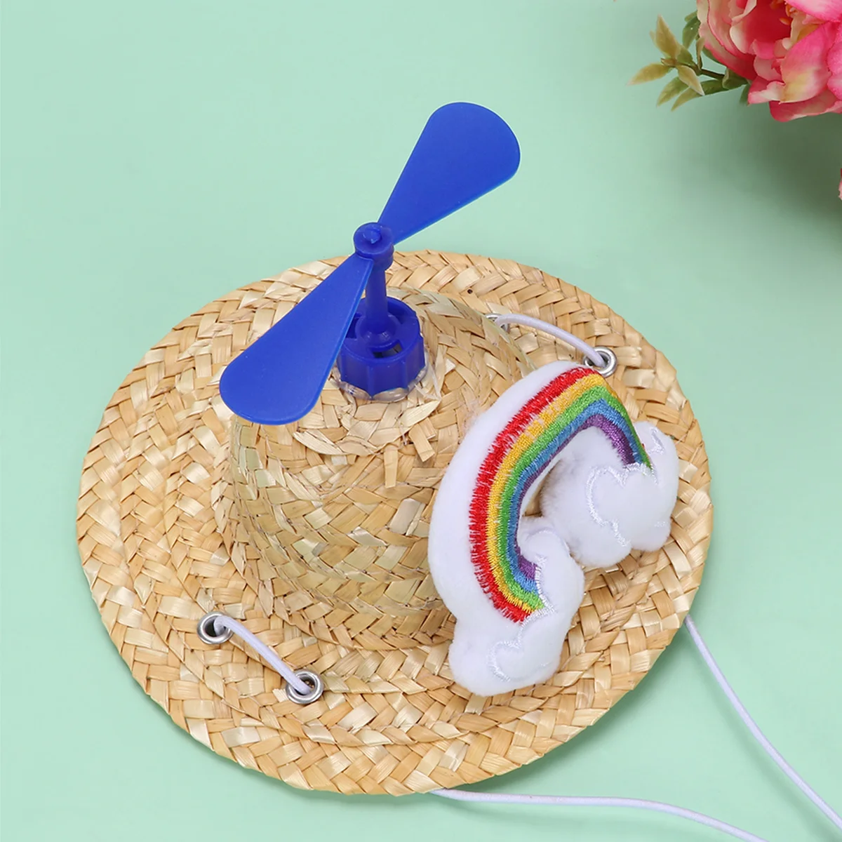 

Pet Straw Hat Dark Blue Rainbow M Adjustable Chin Strap Durable Lovely Photo Prop Photo Props