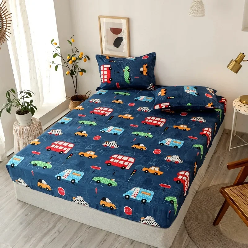 Home Child Bedding Set Fitted Sheets Pillowcase Car Dinosaur Bed Mattress Covers Elastic Fixed Bed Sheets Bedspread Bluey 이불 이불