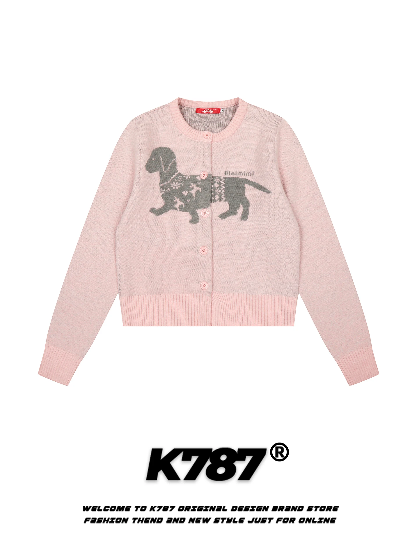 

Женский вязаный кардиган K787 в американском ретро-стиле с узором Fair Isle и принтом таксы, мягкий, теплый, из смесового полиэстера