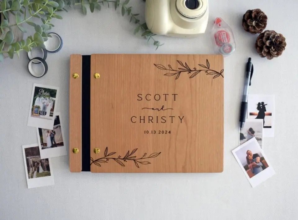

Wooden Wedding Guest Book Photo Album , Wooden Guestbook, Personalized Wedding Book, Polaroid Guest book, Wedding Gift