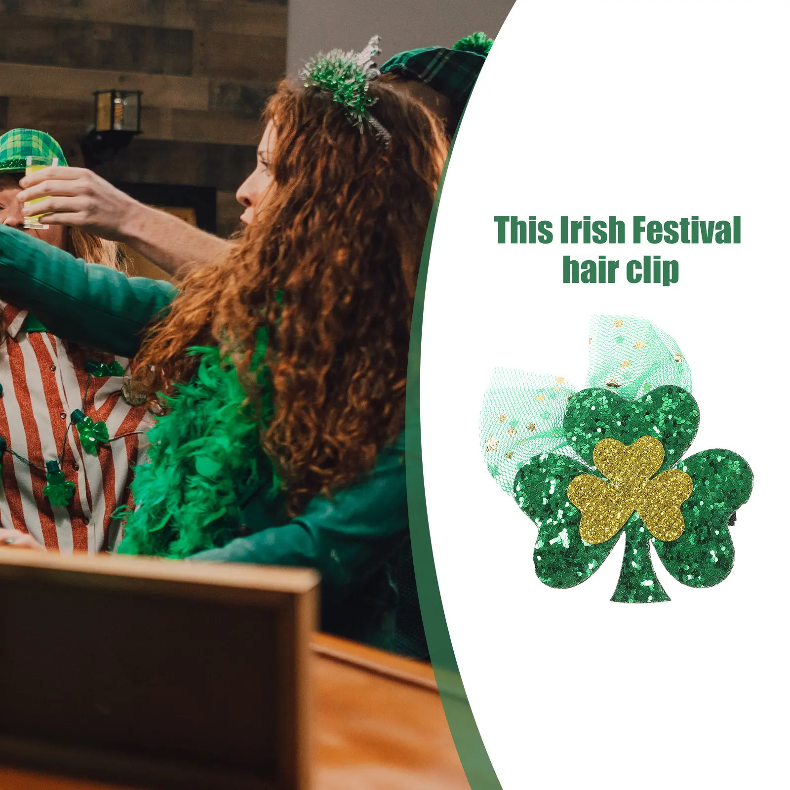 

Заколка для волос с клевером ко Дню Святого Патрика, зеленая сетчатая вуаль, реквизит для фотосессий, аксессуар для вечеринок и фестивалей, аксессуары ко Дню Святого Патрика